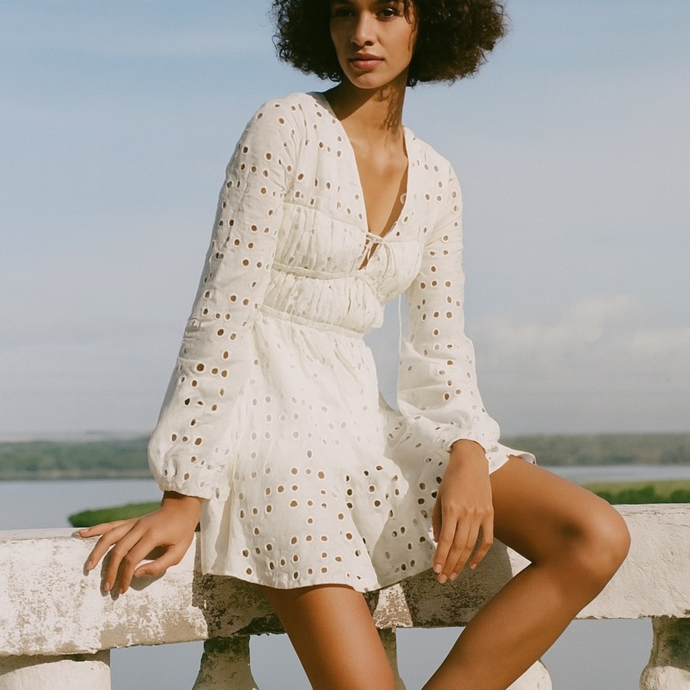 🆕Gianni Bini 💯Cotton White Katrina Eyelet V-Neck Mini A-Line Dress Size XL